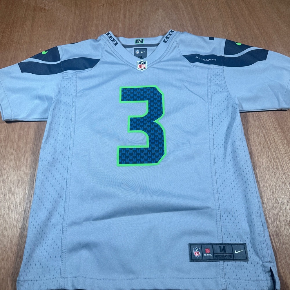Nike Football Jersey Kids Medium 10/12 Gray Russell Wilson Seattle Seahawks 3